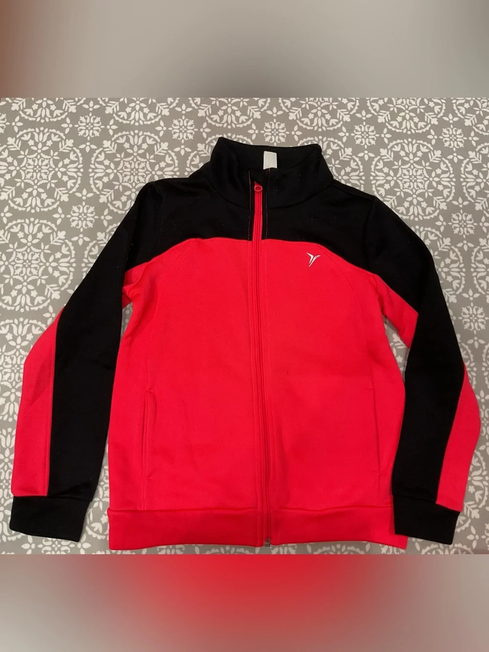 Old Navy Girls Black & Hot Coral Zip-Up Sweater Size L (10/12)